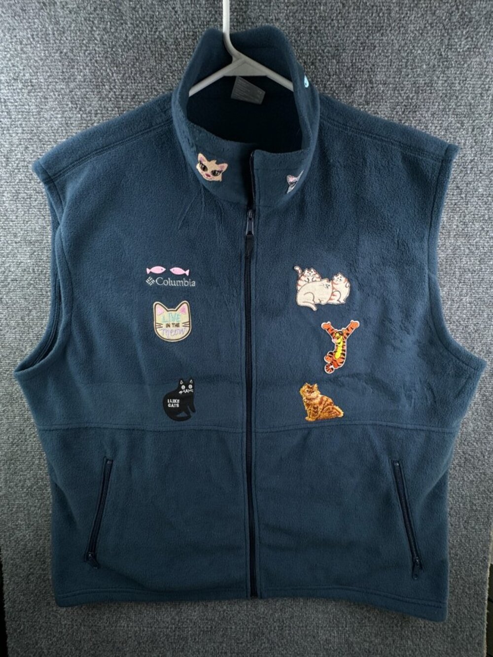 Columbia Women’s Cat Print Vest Full Zip Blue Fleece 2XL Adult Sleeveless Pets